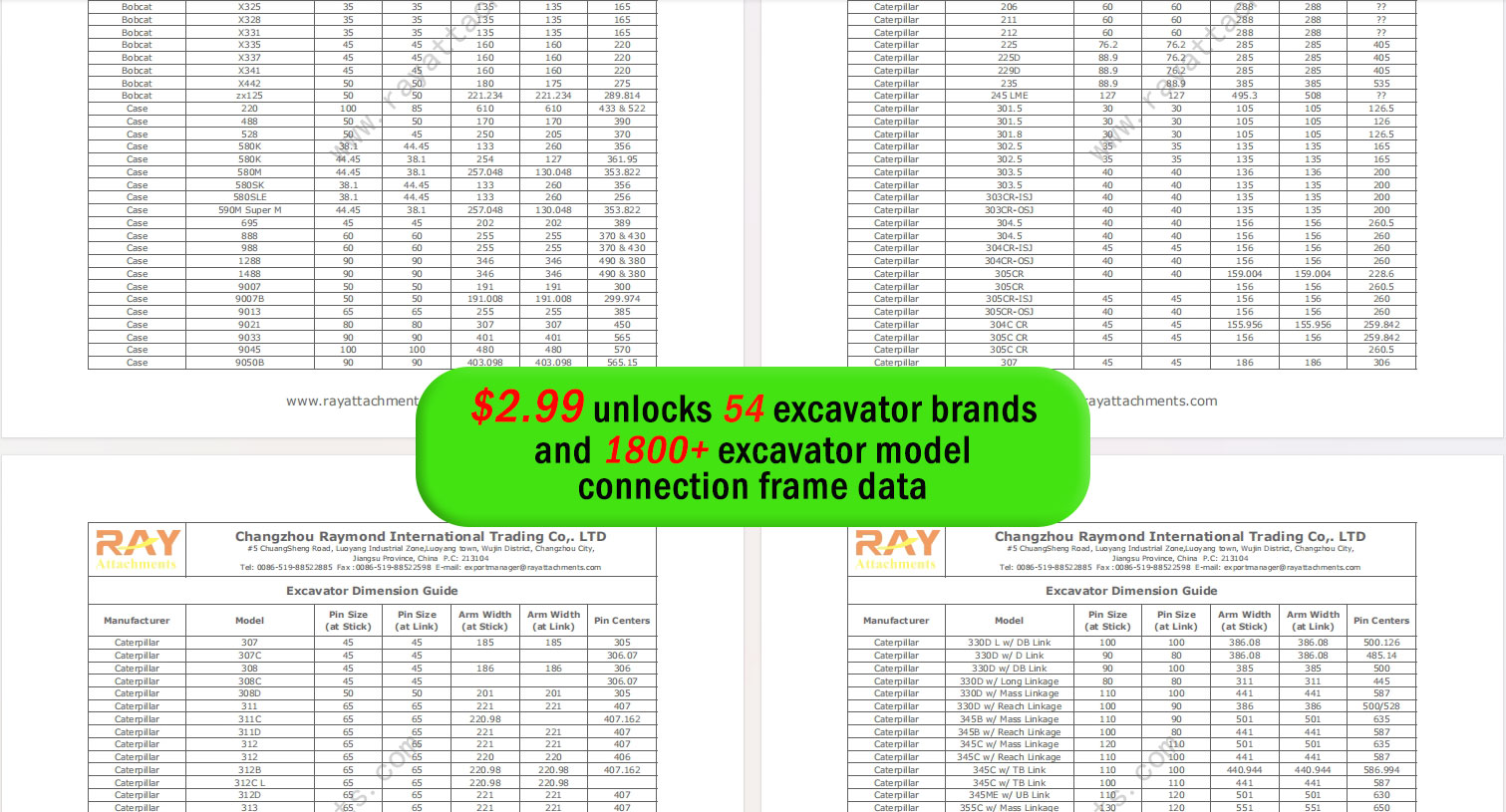 $2.99 for The Ultimate Excavator Coupling Frame Database: 54 Brands, 1800+ Models with Full Refund Guarantee!